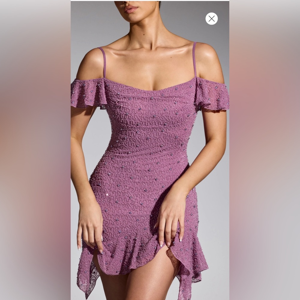 Oh Polly Mauve Sequin Cold-Shoulder Mini Dress